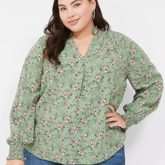 Lane Bryant Smocked Shoulder & Cuff Popover Blouse - Picture 1 of 6